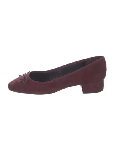 Pre-owned Veronica Beard Leather Bow Accents Ballet Flats In Burgundy