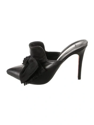 Pre-owned Veronica Beard Leather Bow Accents Mules In Black