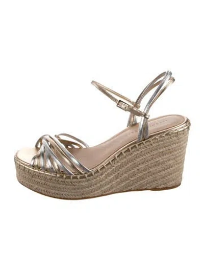 Pre-owned Veronica Beard Leather Braided Accents Espadrilles In Metallic/silver