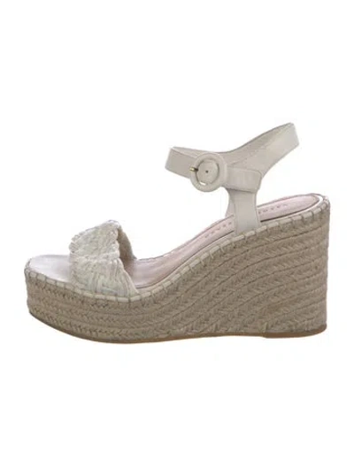 Pre-owned Veronica Beard Leather Braided Accents Espadrilles In White