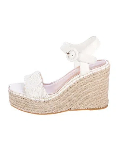 Pre-owned Veronica Beard Leather Braided Accents Espadrilles In White