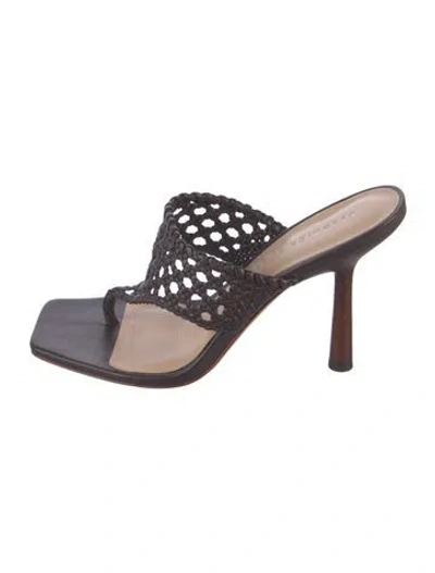 Pre-owned Veronica Beard Leather Braided Accents Slides In Brown