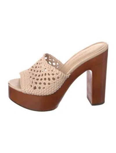 Pre-owned Veronica Beard Leather Braided Accents Slides In Neutral