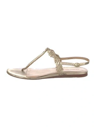 Pre-owned Veronica Beard Leather Braided Accents T-strap Sandals In Gold