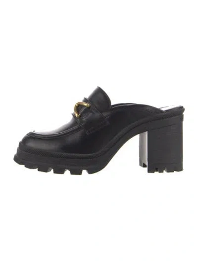 Pre-owned Veronica Beard Leather Chain-link Accents Mules In Blue