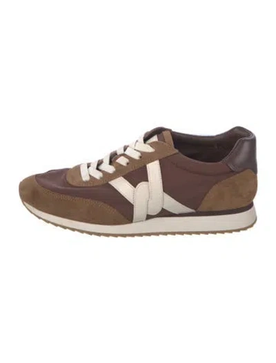 Pre-owned Veronica Beard Leather Colorblock Pattern Athletic Sneakers In Brown