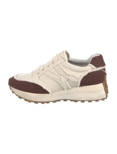 Pre-owned Veronica Beard Leather Colorblock Pattern Athletic Sneakers In Neutral