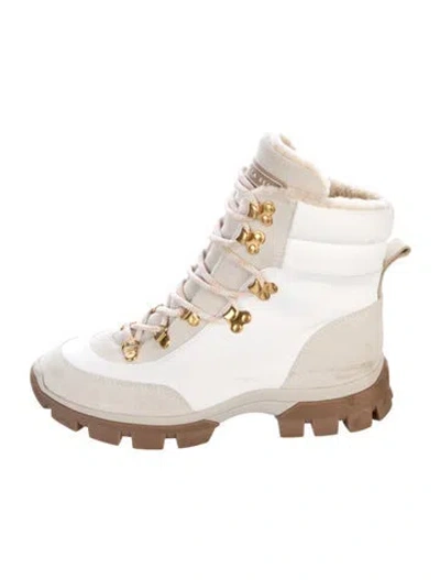 Pre-owned Veronica Beard Leather Colorblock Pattern Combat Boots In White