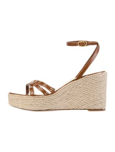 Pre-owned Veronica Beard Leather Colorblock Pattern Espadrilles In Gold
