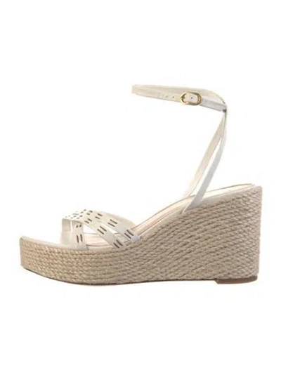 Pre-owned Veronica Beard Leather Colorblock Pattern Espadrilles In Neutral