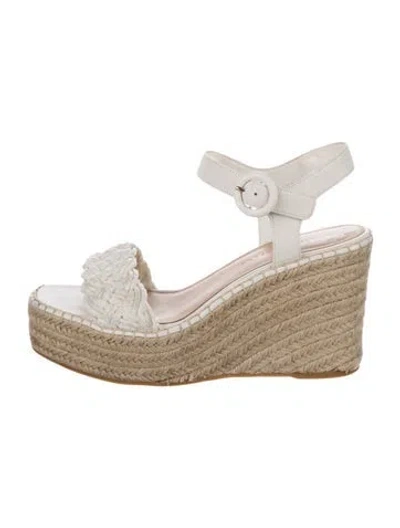 Pre-owned Veronica Beard Leather Colorblock Pattern Espadrilles In White