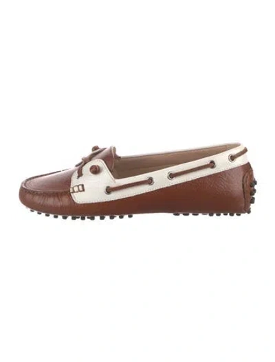 Pre-owned Veronica Beard Leather Colorblock Pattern Loafers In Brown