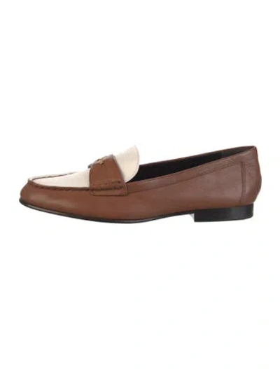 Pre-owned Veronica Beard Leather Colorblock Pattern Loafers In Brown