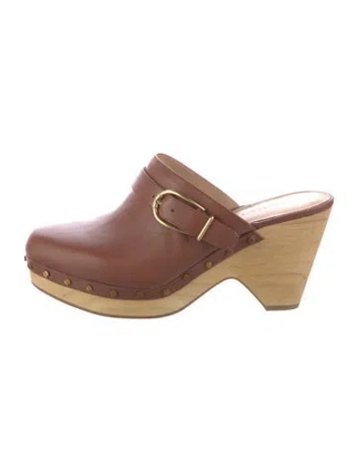 Pre-owned Veronica Beard Leather Colorblock Pattern Mules In Brown