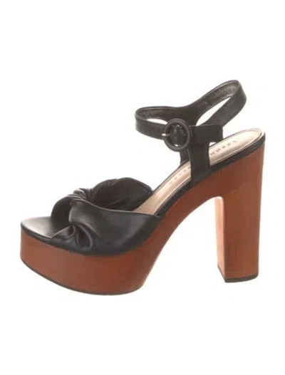 Pre-owned Veronica Beard Leather Colorblock Pattern Sandals In Black