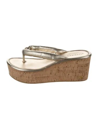 Pre-owned Veronica Beard Leather Colorblock Pattern Sandals In Neutral