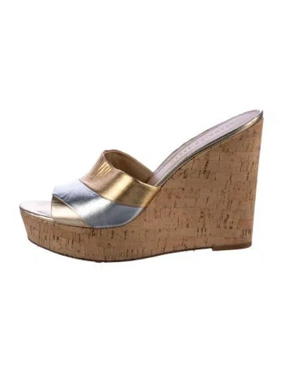 Pre-owned Veronica Beard Leather Colorblock Pattern Sandals In Neutrals/silver