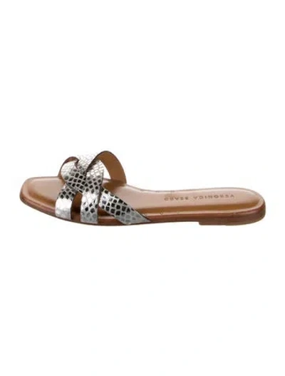 Pre-owned Veronica Beard Leather Colorblock Pattern Slides