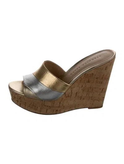 Pre-owned Veronica Beard Leather Colorblock Pattern Slides In Silver