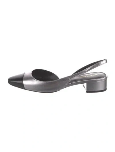 Pre-owned Veronica Beard Leather Colorblock Pattern Slingback Flats In Grey