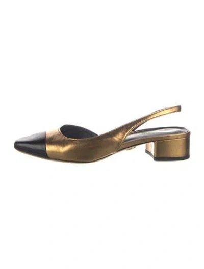 Pre-owned Veronica Beard Leather Colorblock Pattern Slingback Flats In Multi