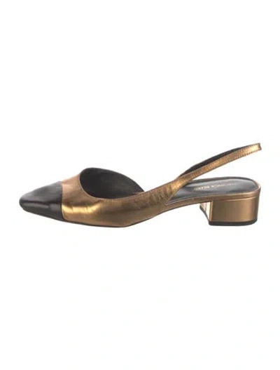 Pre-owned Veronica Beard Leather Colorblock Pattern Slingback Flats In Multi