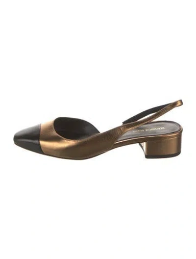 Pre-owned Veronica Beard Leather Colorblock Pattern Slingback Flats In Multi