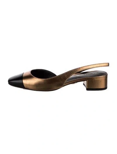 Pre-owned Veronica Beard Leather Colorblock Pattern Slingback Flats In Multi