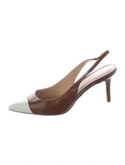 Pre-owned Veronica Beard Leather Colorblock Pattern Slingback Pumps In Brown