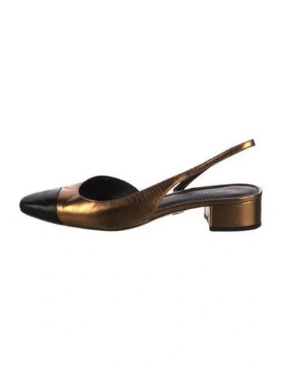 Pre-owned Veronica Beard Leather Colorblock Pattern Slingback Pumps In Gold