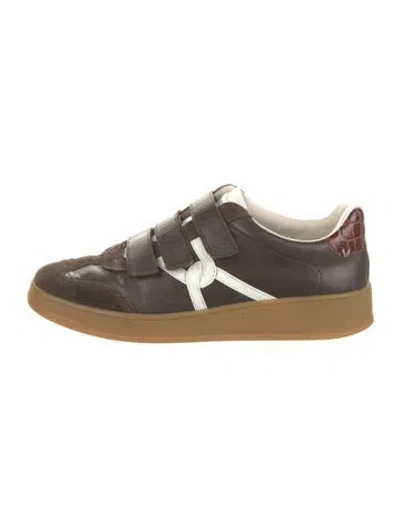 Pre-owned Veronica Beard Leather Colorblock Pattern Sneakers In Brown