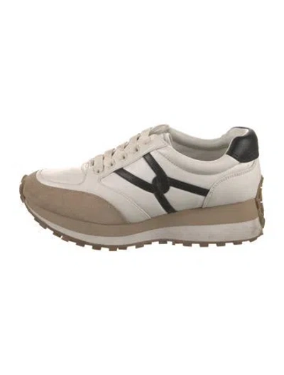 Pre-owned Veronica Beard Leather Colorblock Pattern Sneakers In Neutral