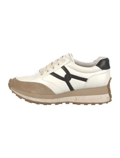 Pre-owned Veronica Beard Leather Colorblock Pattern Sneakers In Neutral