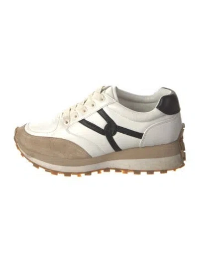 Pre-owned Veronica Beard Leather Colorblock Pattern Sneakers In Neutral
