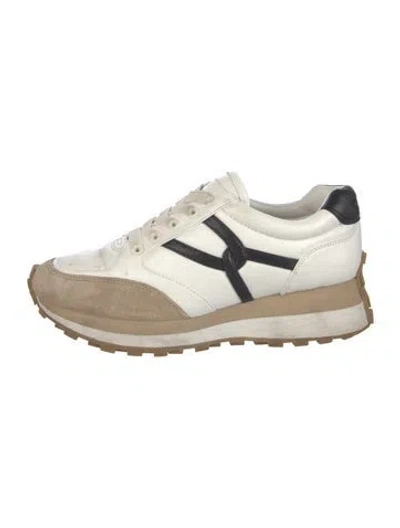 Pre-owned Veronica Beard Leather Colorblock Pattern Sneakers In Neutral