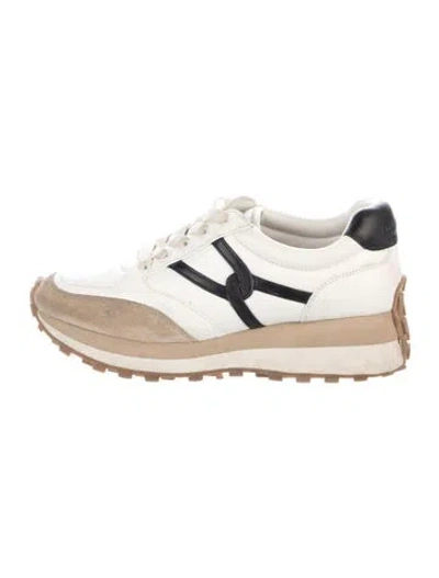 Pre-owned Veronica Beard Leather Colorblock Pattern Sneakers In Neutral