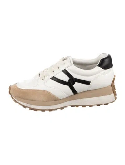 Pre-owned Veronica Beard Leather Colorblock Pattern Sneakers In Neutral