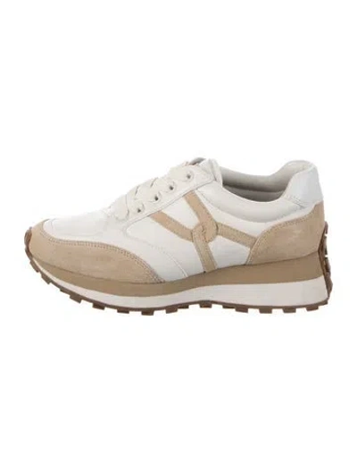 Pre-owned Veronica Beard Leather Colorblock Pattern Sneakers In Neutral