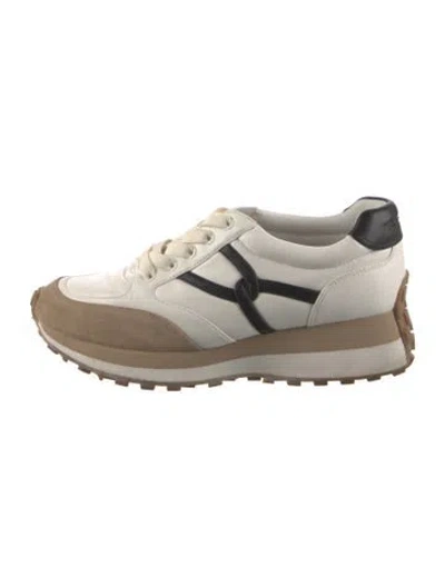 Pre-owned Veronica Beard Leather Colorblock Pattern Sneakers In Neutral
