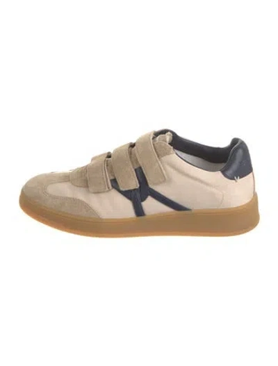 Pre-owned Veronica Beard Leather Colorblock Pattern Sneakers In Neutral