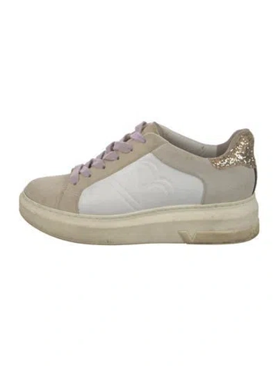 Pre-owned Veronica Beard Leather Colorblock Pattern Sneakers In White