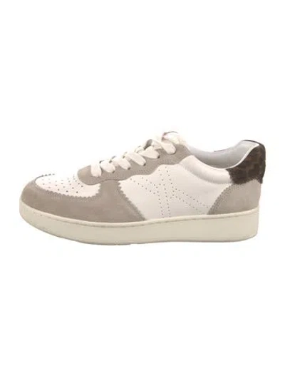 Pre-owned Veronica Beard Leather Colorblock Pattern Sneakers In White