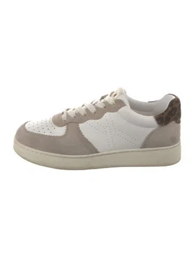 Pre-owned Veronica Beard Leather Colorblock Pattern Sneakers In White