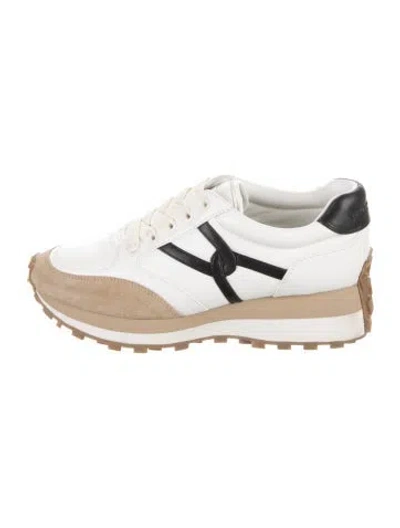 Pre-owned Veronica Beard Leather Colorblock Pattern Sneakers In White