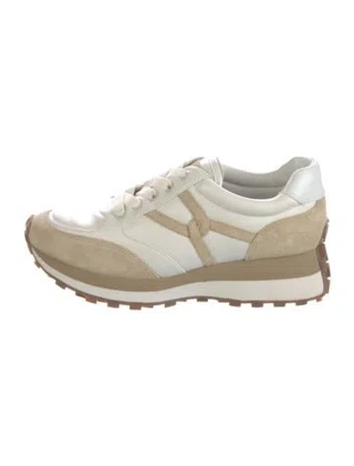 Pre-owned Veronica Beard Leather Colorblock Pattern Sneakers In White