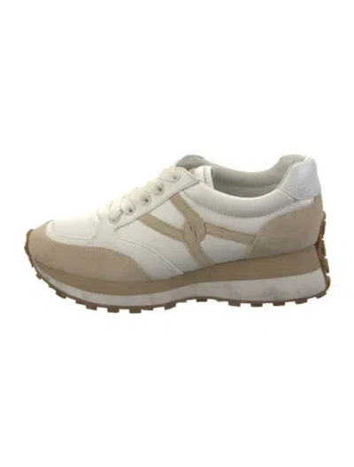 Pre-owned Veronica Beard Leather Colorblock Pattern Sneakers In White