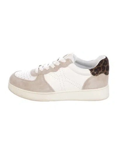 Pre-owned Veronica Beard Leather Colorblock Pattern Sneakers In White