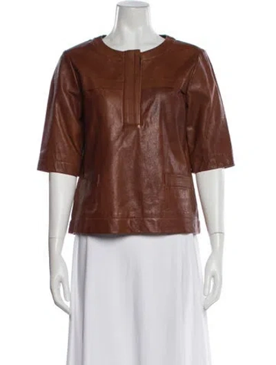 Pre-owned Veronica Beard Leather Crew Neck Top In Brown