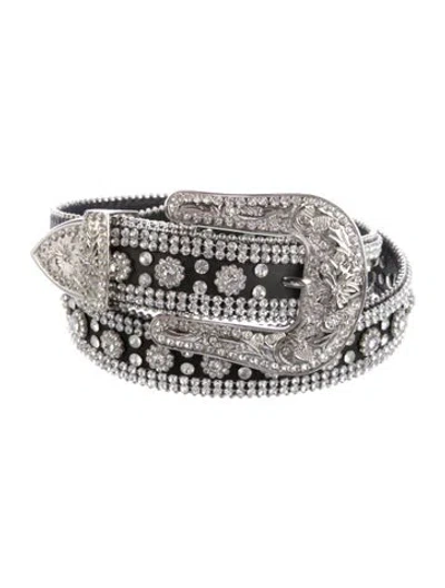 Pre-owned Veronica Beard Leather Crystal Embellishments Belt In Black