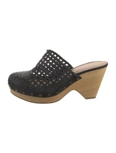 Pre-owned Veronica Beard Leather Cutout Accent Mules In Black